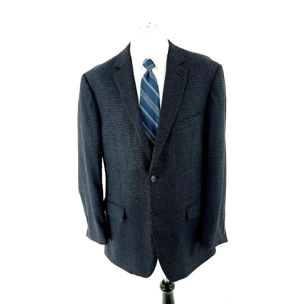 Pronto Uomo Platinum Wool 2 Button Sport Coat 42R Blue Check Tagged 44L See Desc